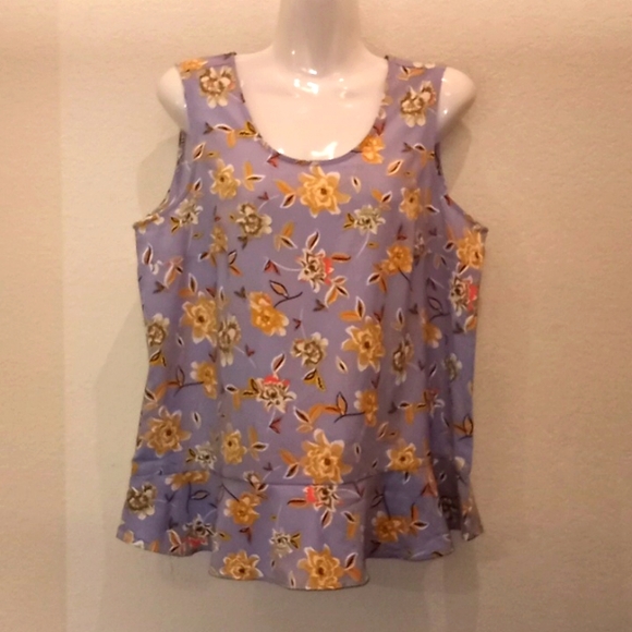 Denim & Co Blue Floral Printed Sleeveless Blouse with Peplum - Picture 2 of 13